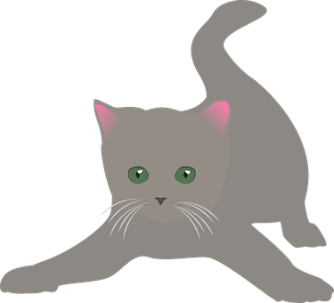 Gray Kitten Stretching Illustration PNG image