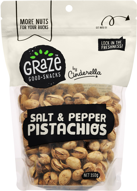 Graze Saltand Pepper Pistachios Packaging PNG image