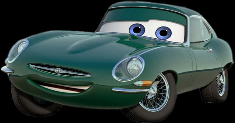 Green Animated Classic Car Character PNG image