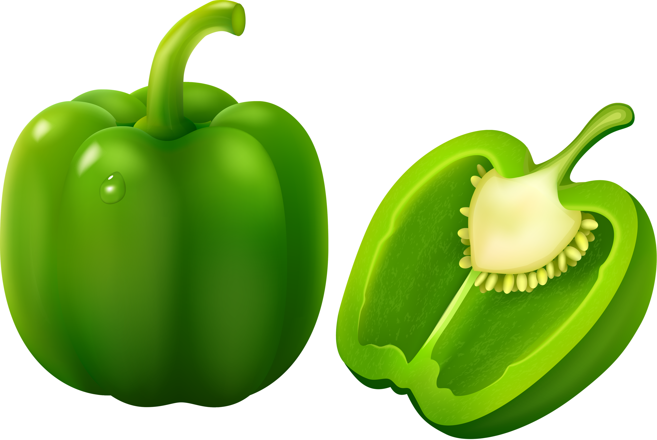 Green Bell Pepper Wholeand Halved PNG image