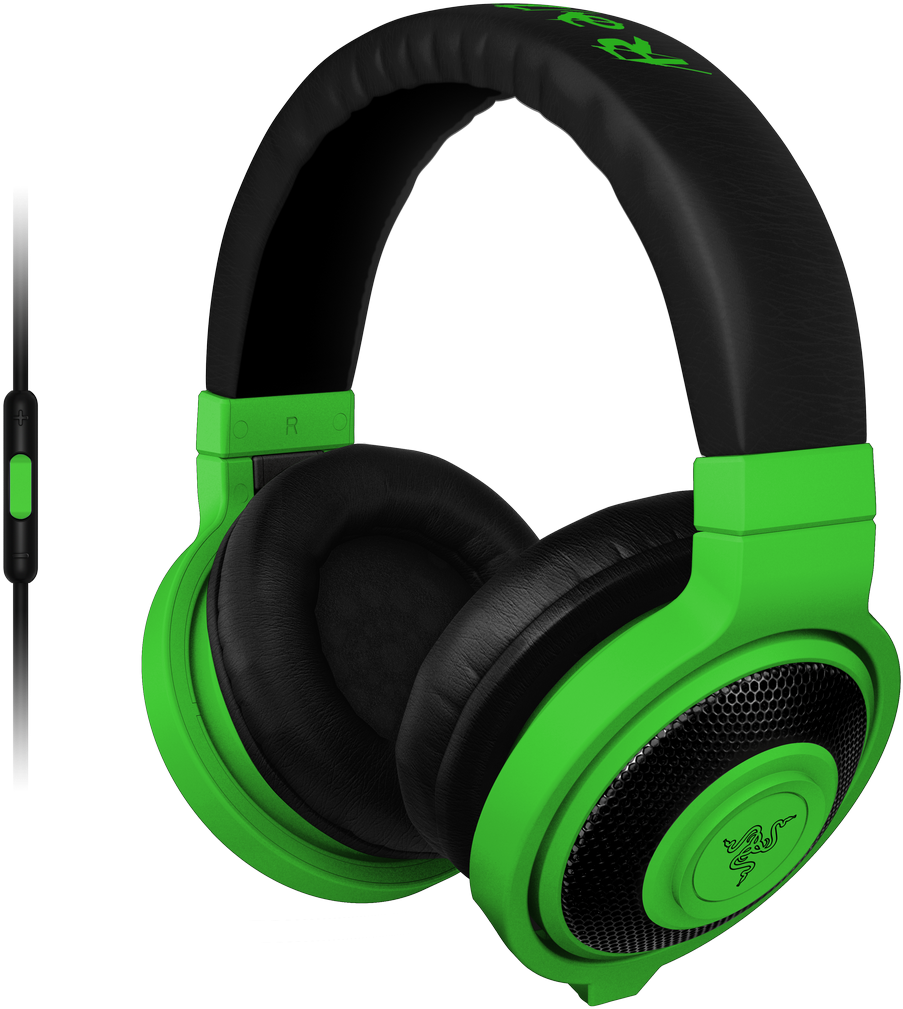 Green Black Over Ear Headphoneswith Mic PNG image