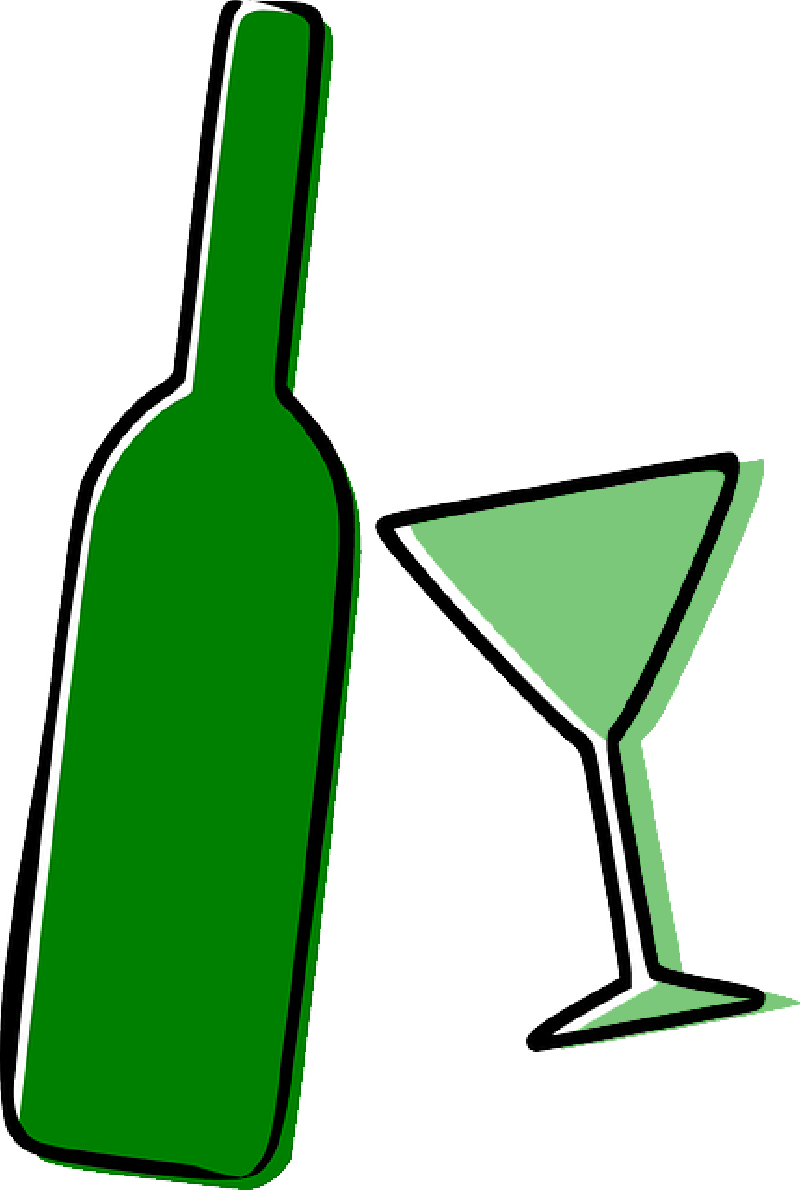 Green Bottleand Cocktail Glass Illustration PNG image