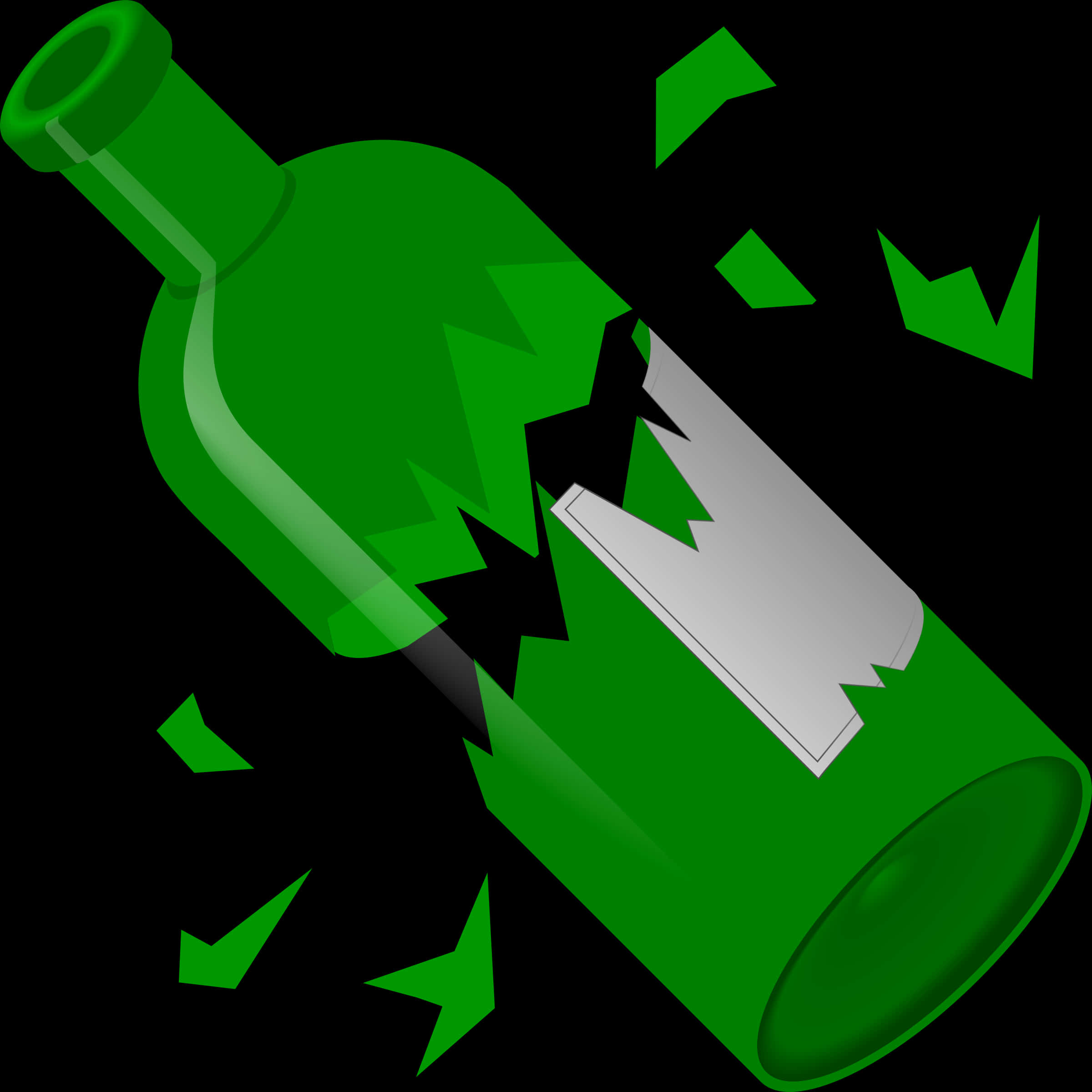 Green Broken Glass Bottle PNG image