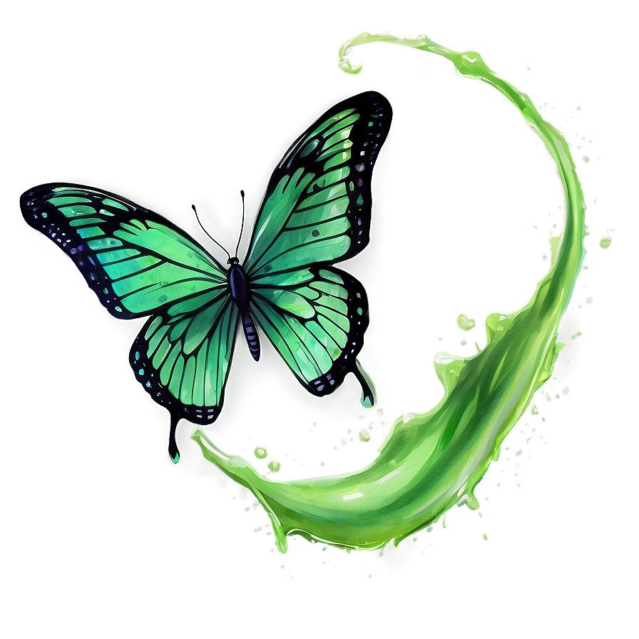 Green Butterfly In Watercolor Splash Png Ycg PNG image