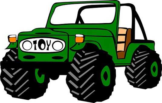 Green Cartoon Jeep Illustration PNG image