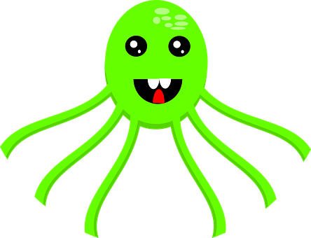 Green Cartoon Octopus PNG image