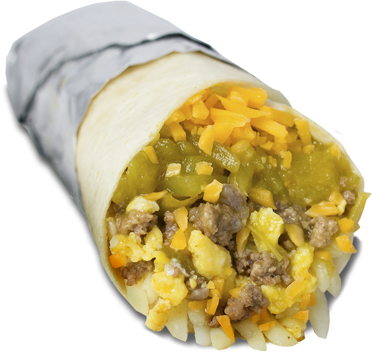 Green Chili Burrito Cut Open PNG image