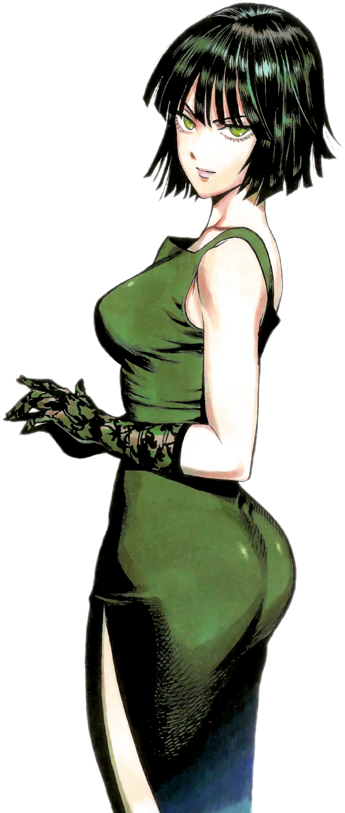 Green Dress Anime Character With Black Gloves PNG image