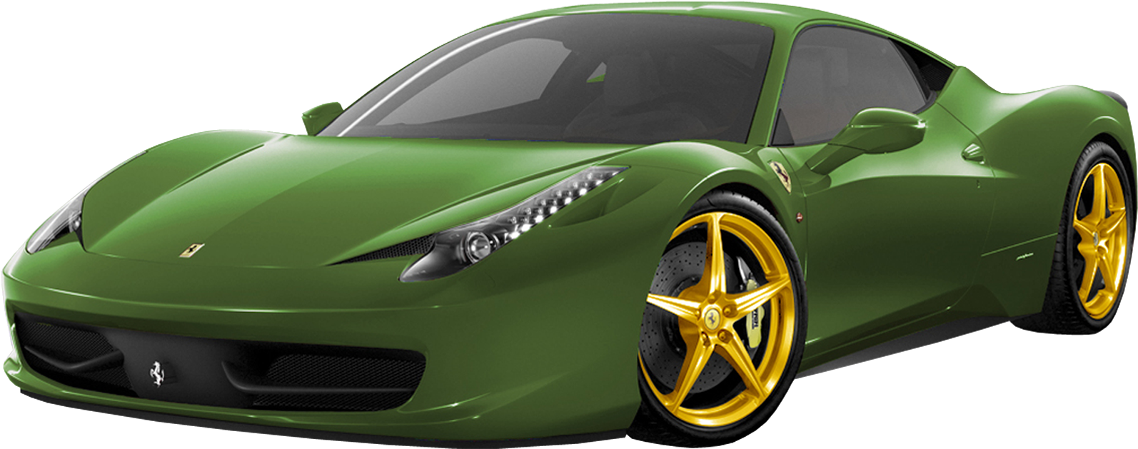 Green Ferrari Yellow Wheels PNG image