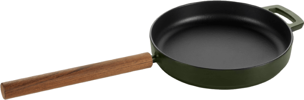 Green Frying Panwith Wooden Handle PNG image