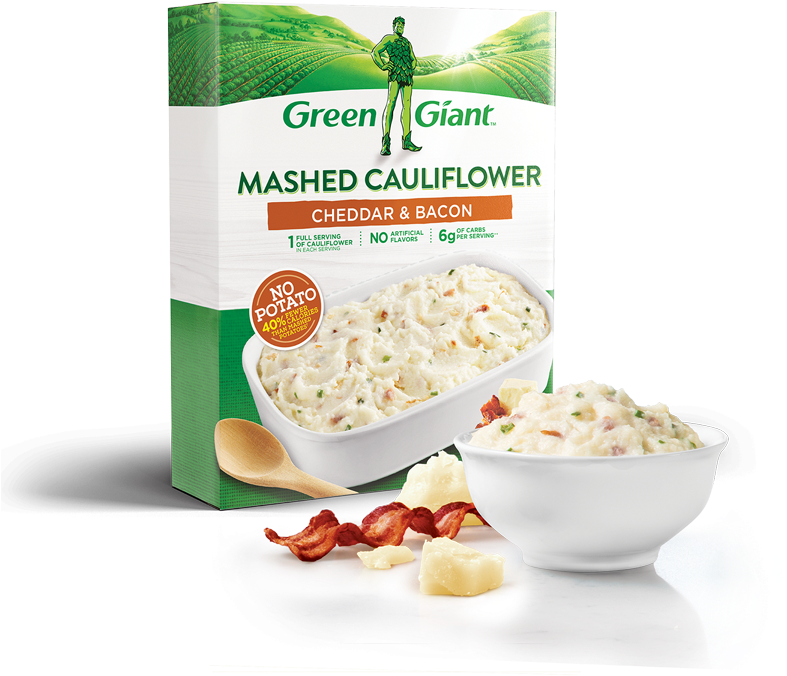 Green Giant Mashed Cauliflower Cheddar Bacon PNG image