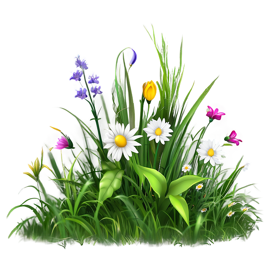 Green Grass With Flowers Png 50 PNG image