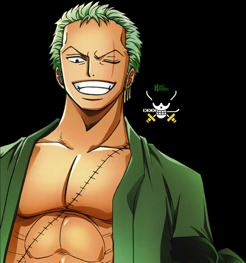 Green Haired Anime Character Smiling PNG image
