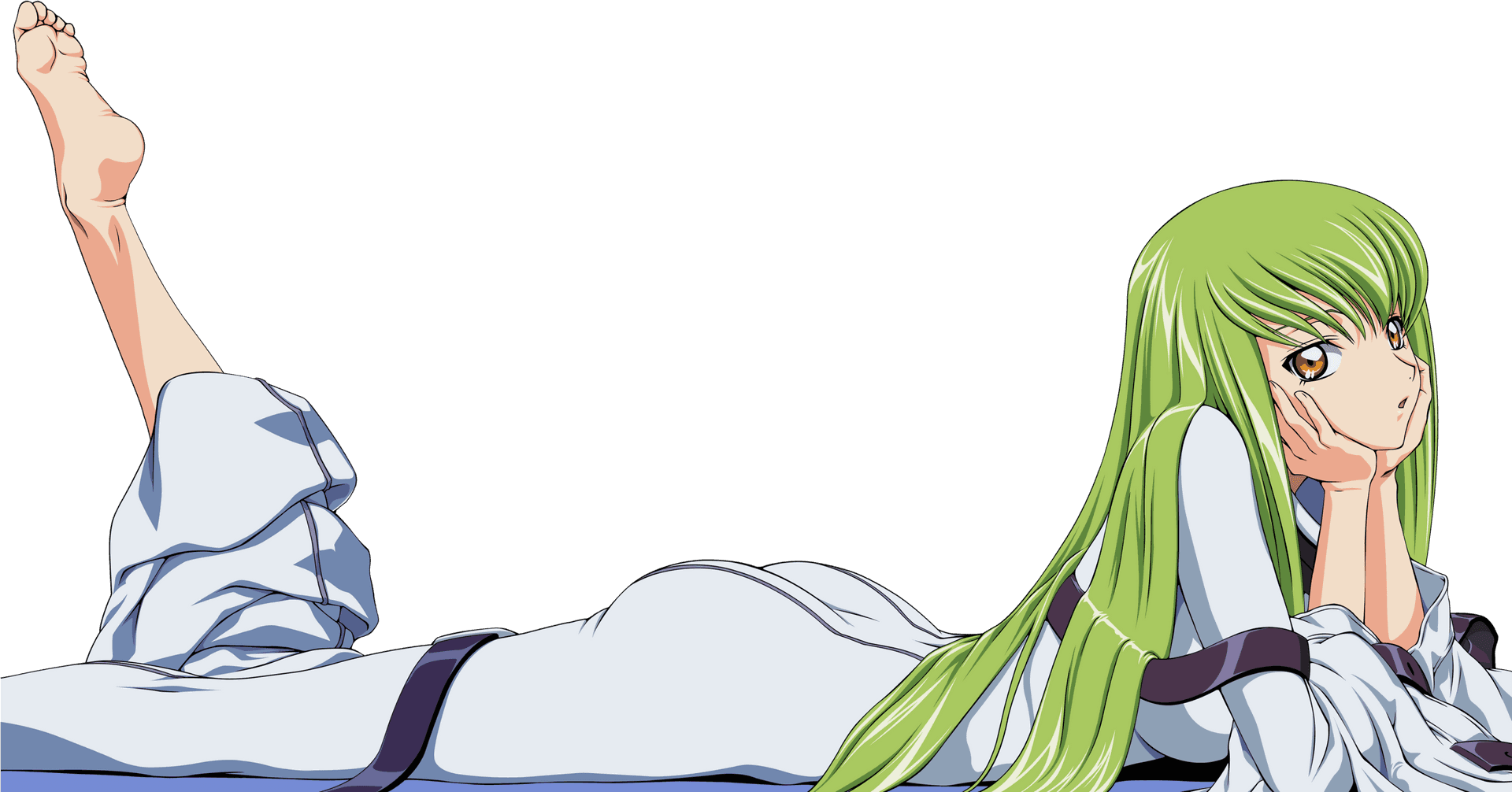 Green Haired Anime Girl Lying Down PNG image