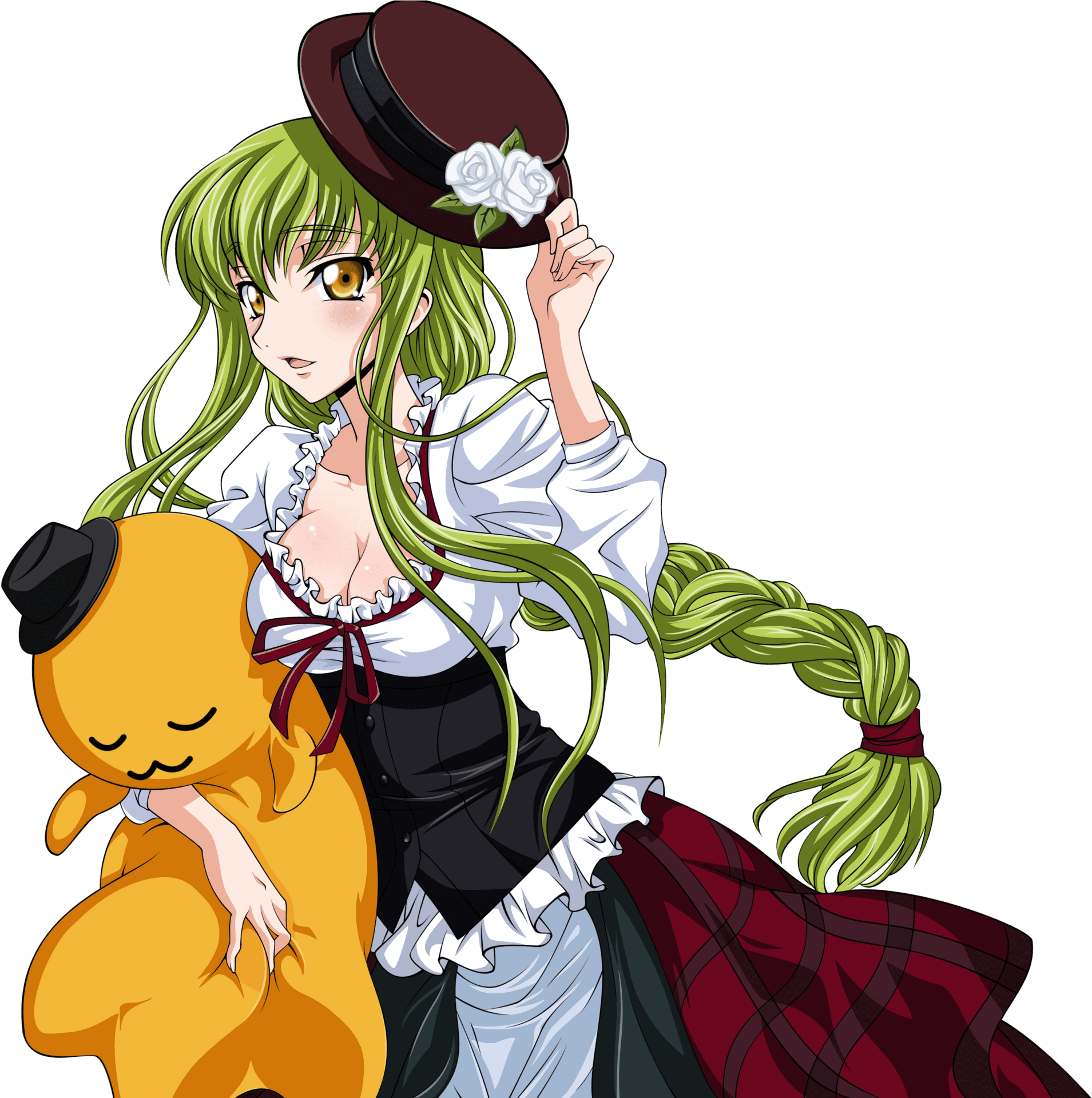 Green Haired Anime Girl With Plushie PNG image