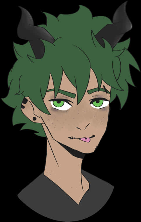 Green Haired Character With Devil Horns PNG image