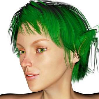 Green Haired Elf Portrait PNG image