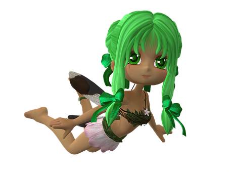 Green Haired Fairy Cartoon Character PNG image
