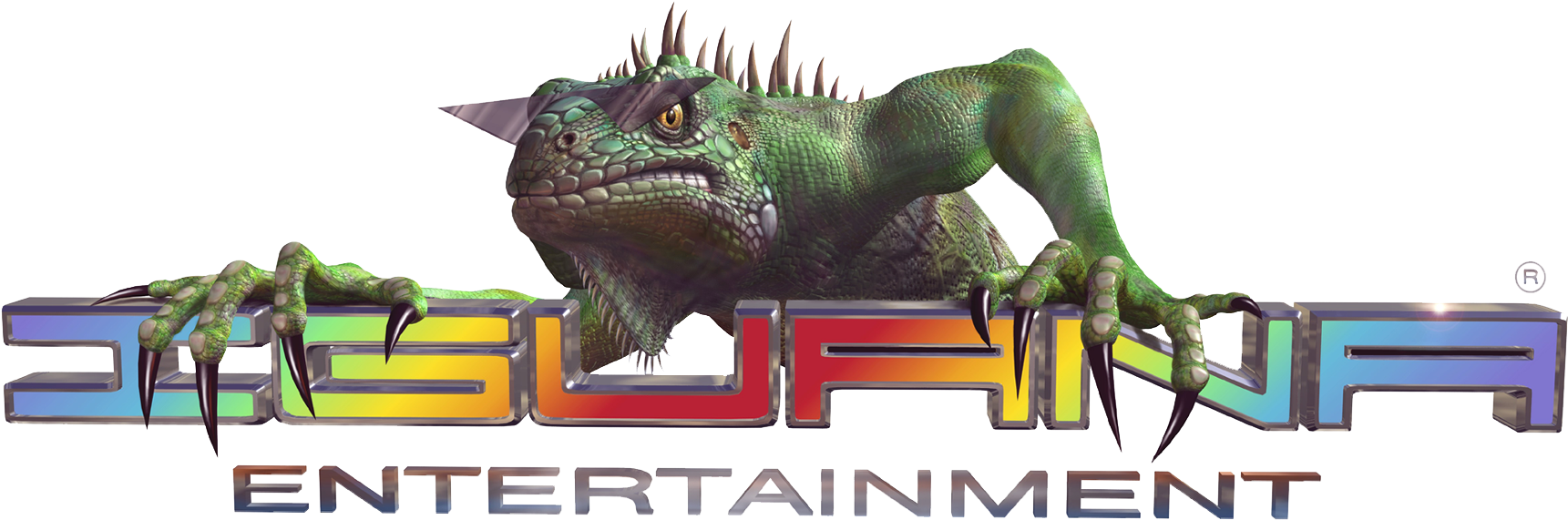 Green Iguana Over Colorful Logo PNG image