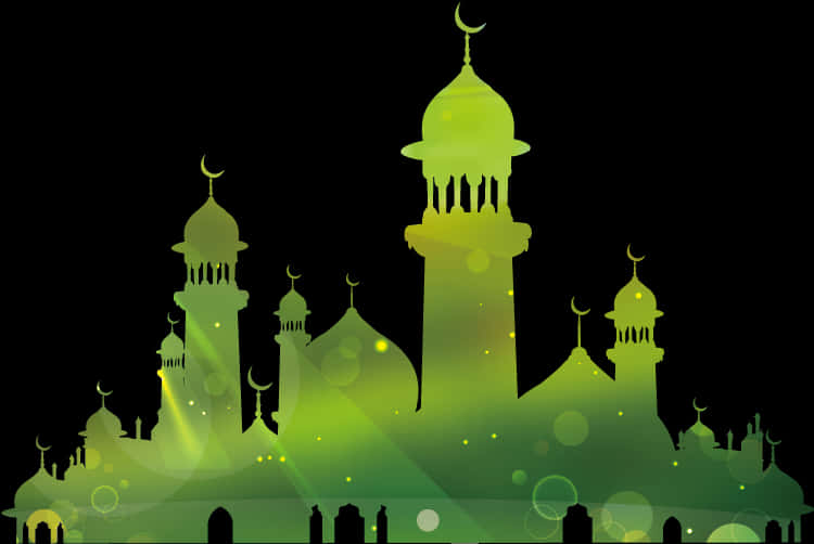 Green_ Illuminated_ Mosque_ Silhouette PNG image