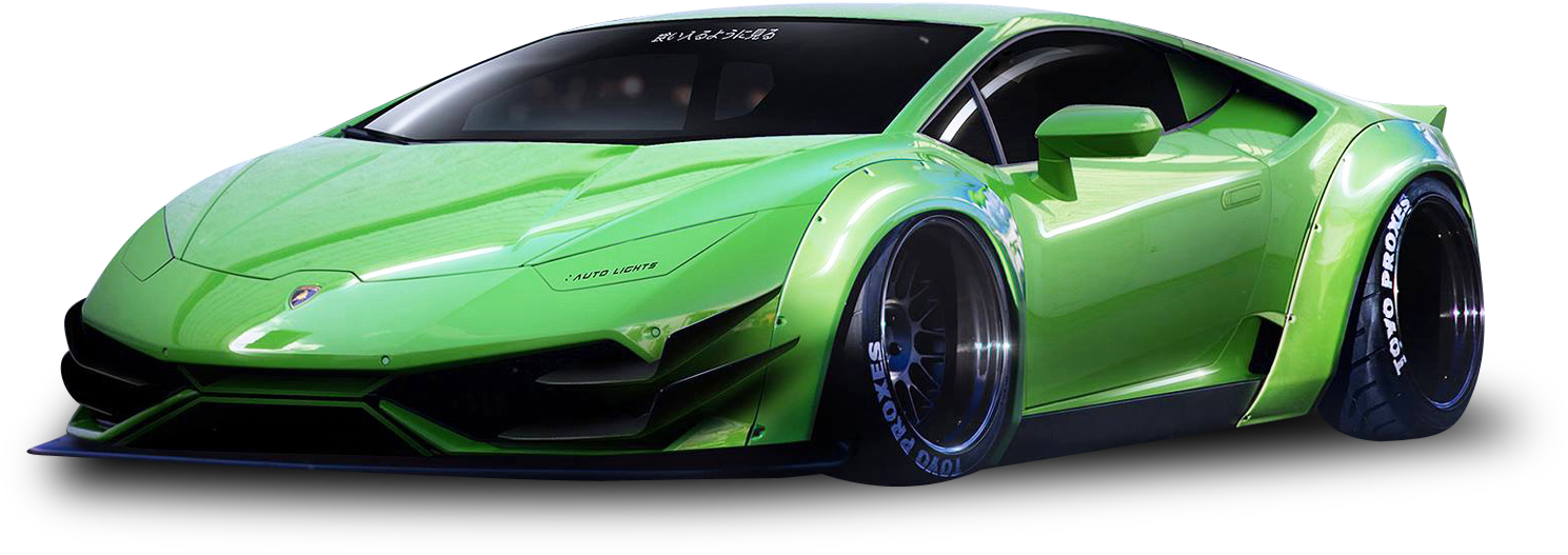 Green Lamborghini Huracan Side View PNG image