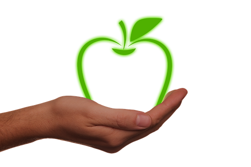 Green Neon Apple Hand PNG image