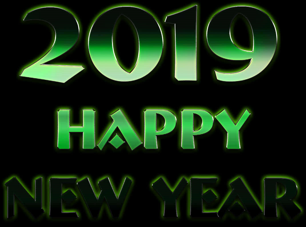 Green Neon2019 Happy New Year PNG image