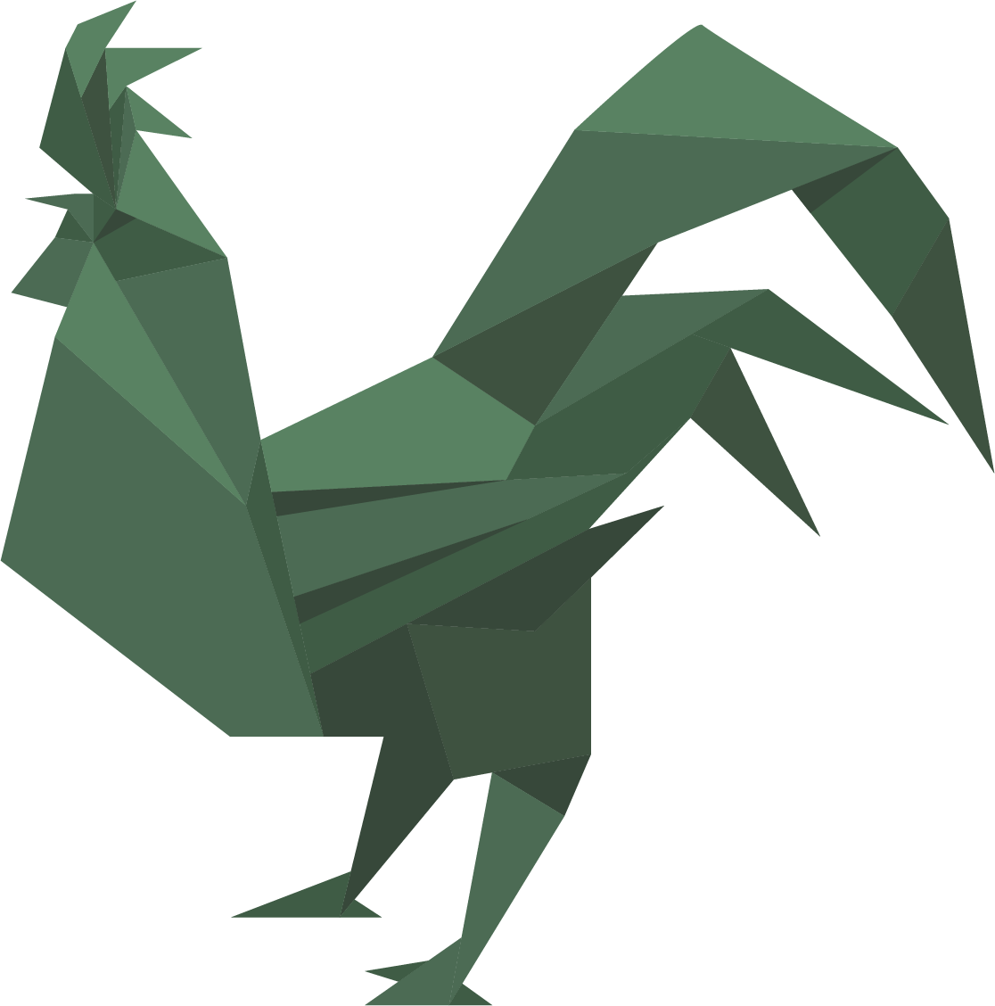Green Origami Rooster Illustration PNG image