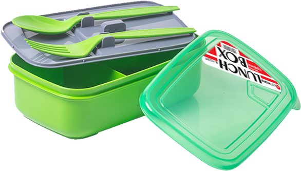 Green Plastic Lunch Boxwith Utensils PNG image
