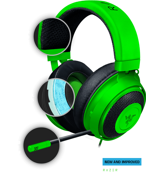 Green Razer Kraken Headphones Features PNG image