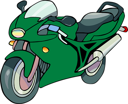 Green Sport Motorcycle Cartoon PNG image