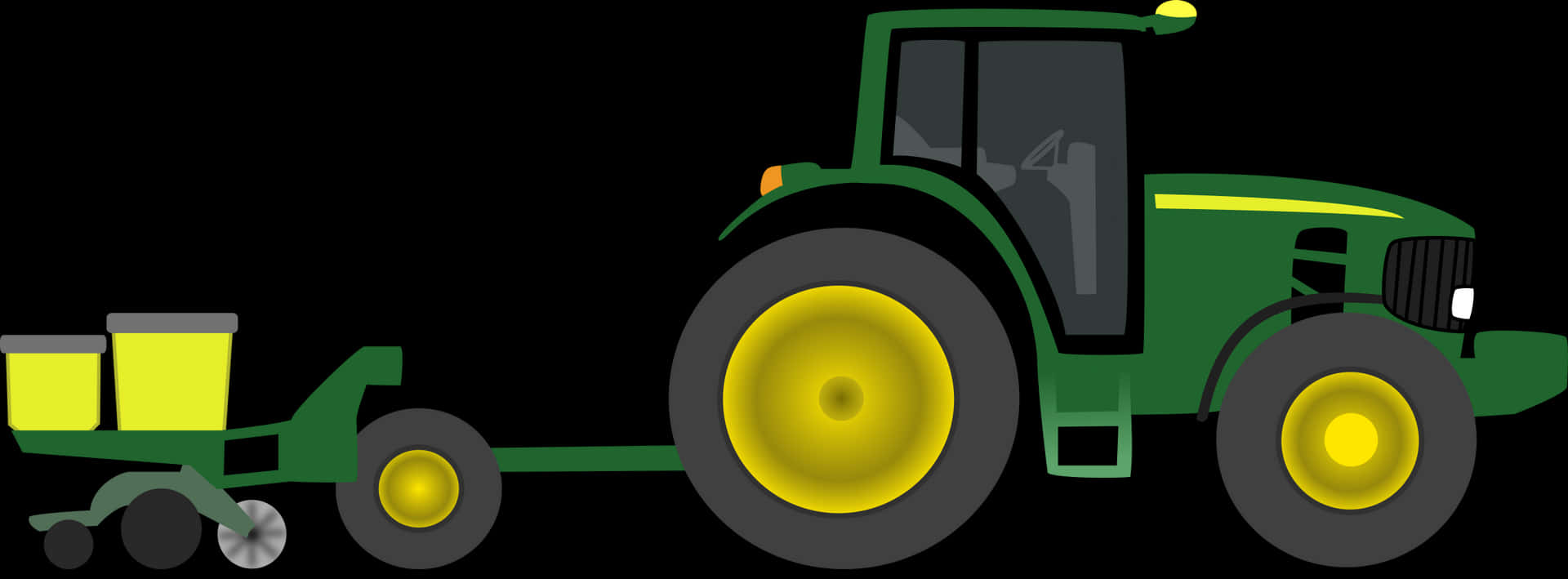 Green Tractor With Seeder Attachment PNG image