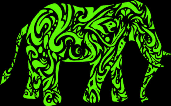 Green Tribal Elephant Artwork PNG image