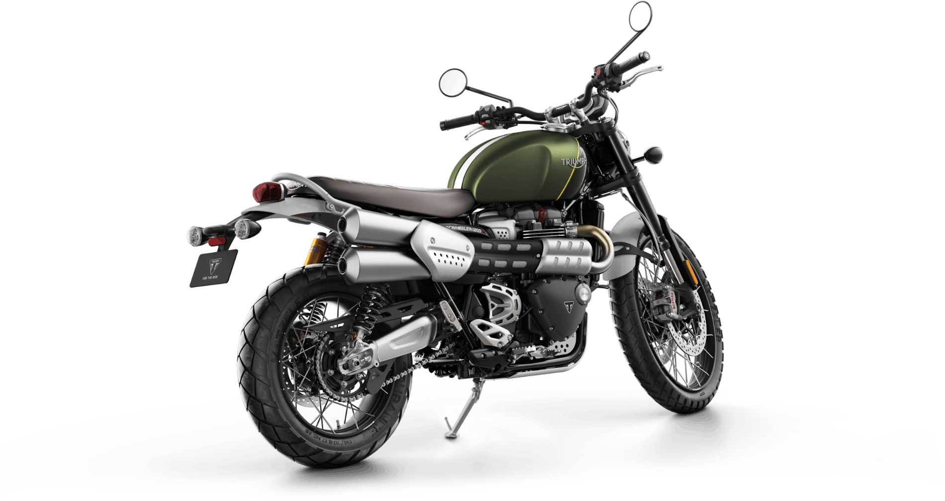 Green Triumph Scrambler Motorcycle PNG image