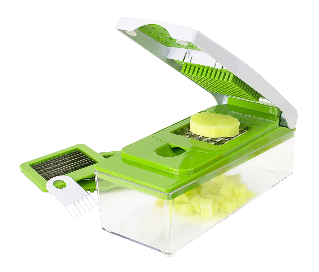 Green Vegetable Chopperwith Diced Potatoes PNG image