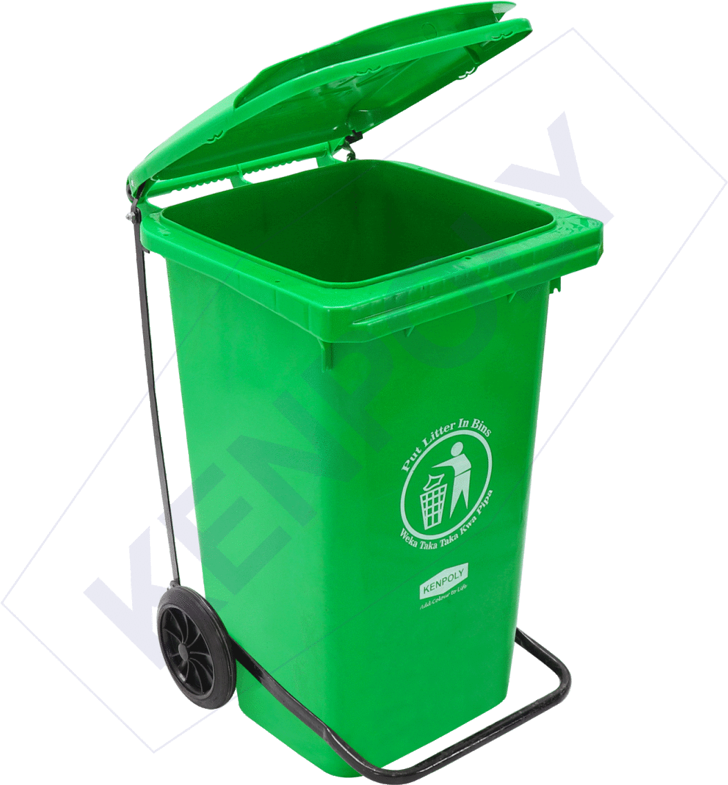 Green Wheeled Trash Bin PNG image