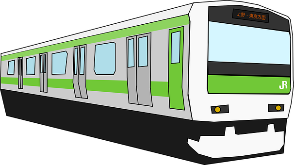 Greenand White Commuter Train Illustration PNG image