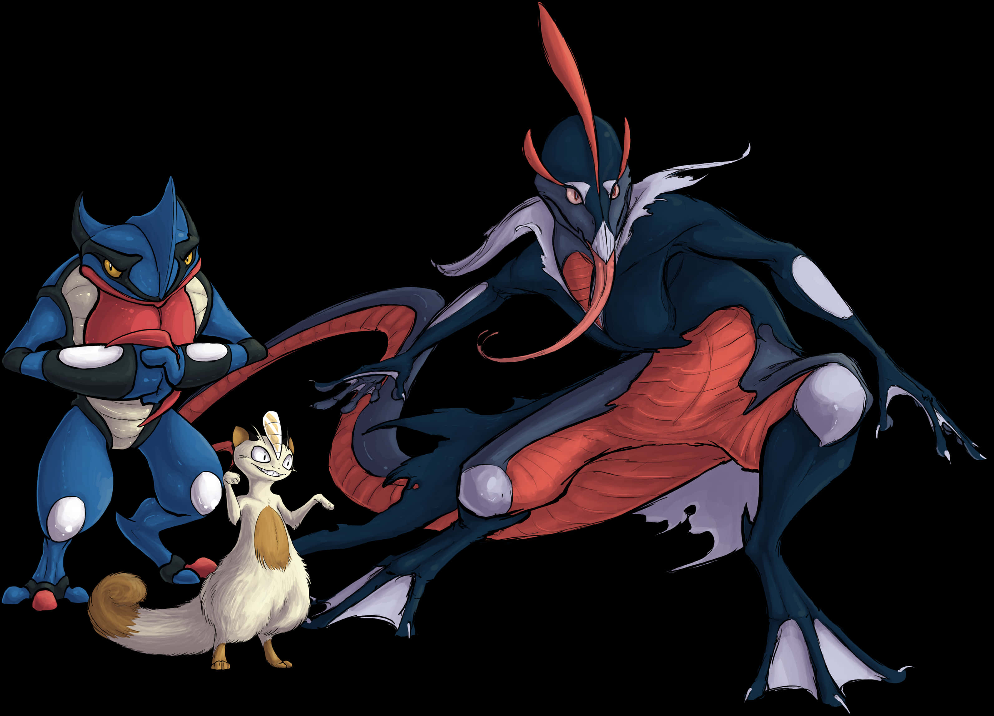 Greninja_and_ Friends_ Pokemon_ Artwork PNG image