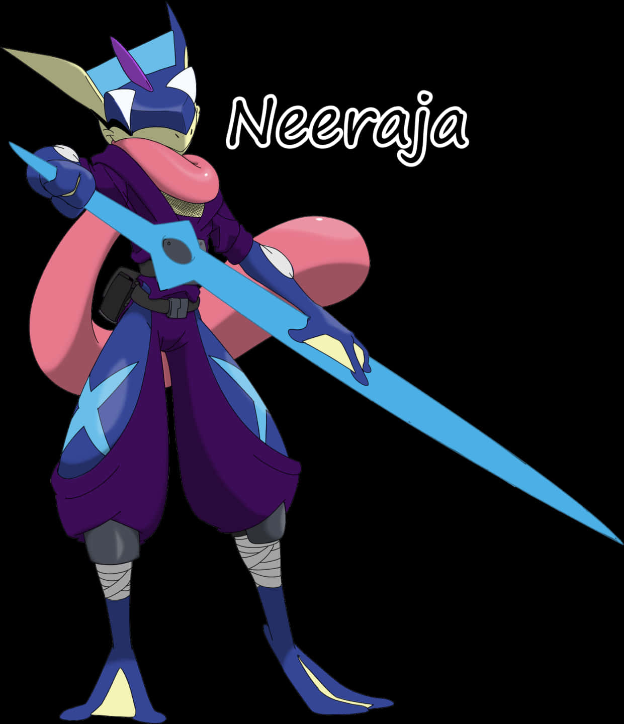 Greninja_with_ Sword_ Fan_ Art PNG image