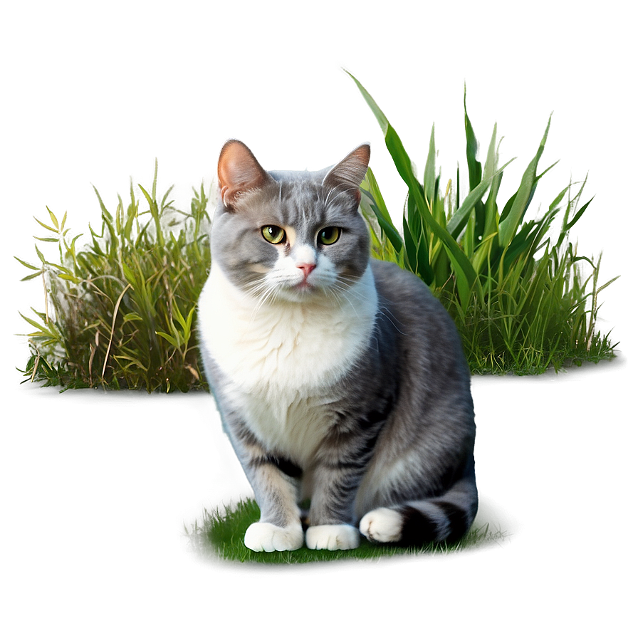 Grey Cat In Grass Png 78 PNG image