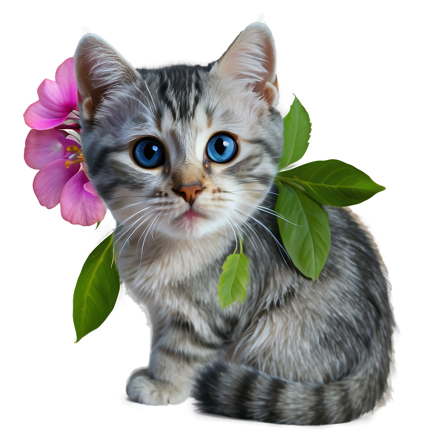 Grey Cat With Flowers Png 70 PNG image