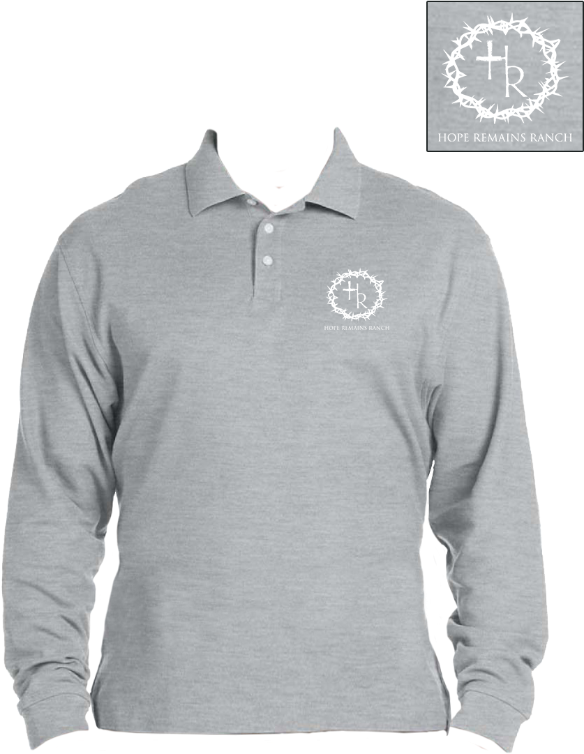 Grey Long Sleeve Polo Shirt Hope Remains Ranch Logo PNG image