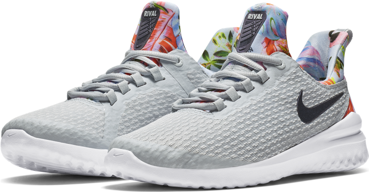 Grey Running Shoes Floral Interior PNG image