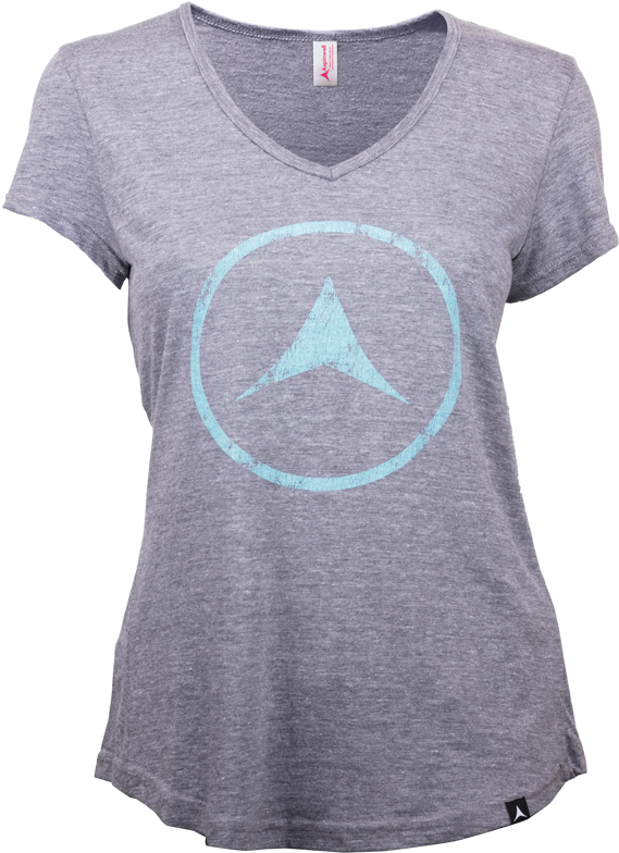 Grey V Neck T Shirtwith Blue Logo PNG image