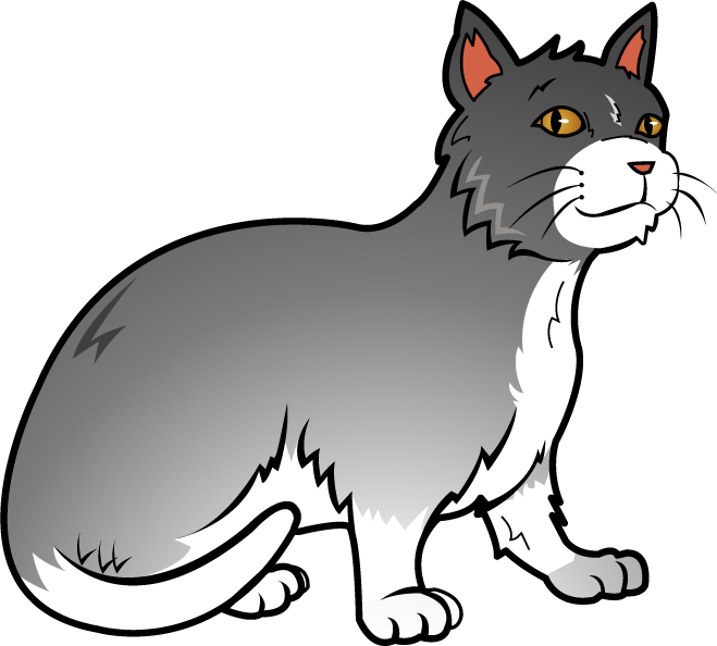 Greyand White Cartoon Cat PNG image