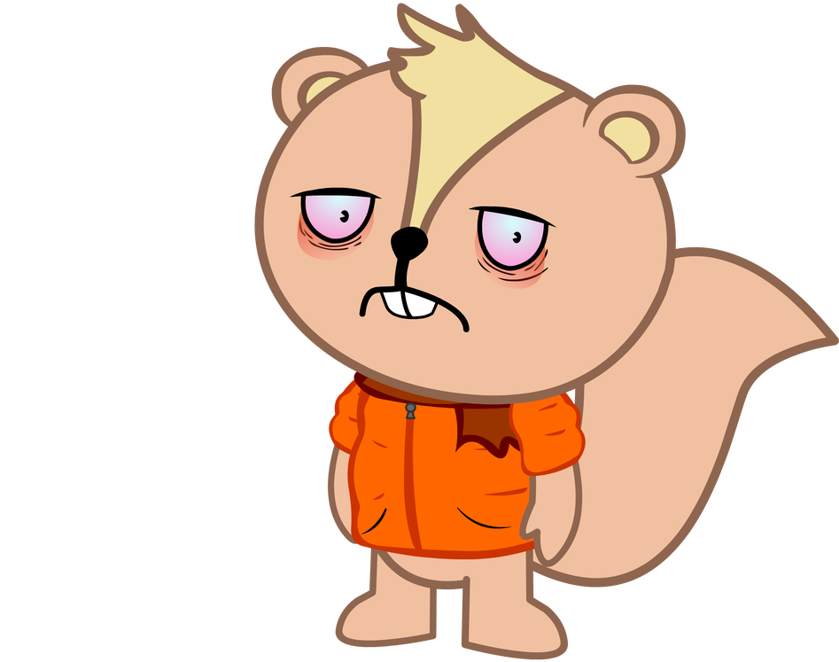 Grumpy Cartoon Squirrelin Orange Jacket PNG image