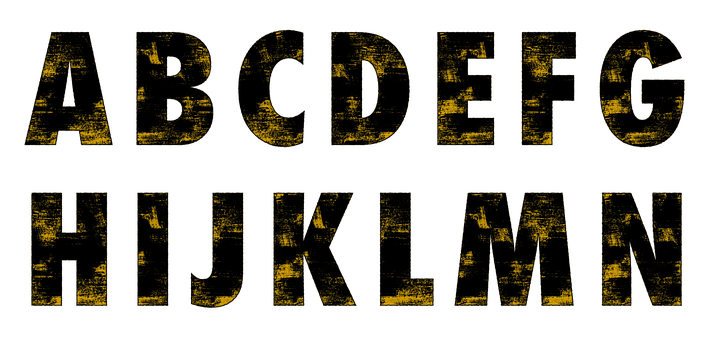 Grunge Style Alphabet Yellowon Black PNG image