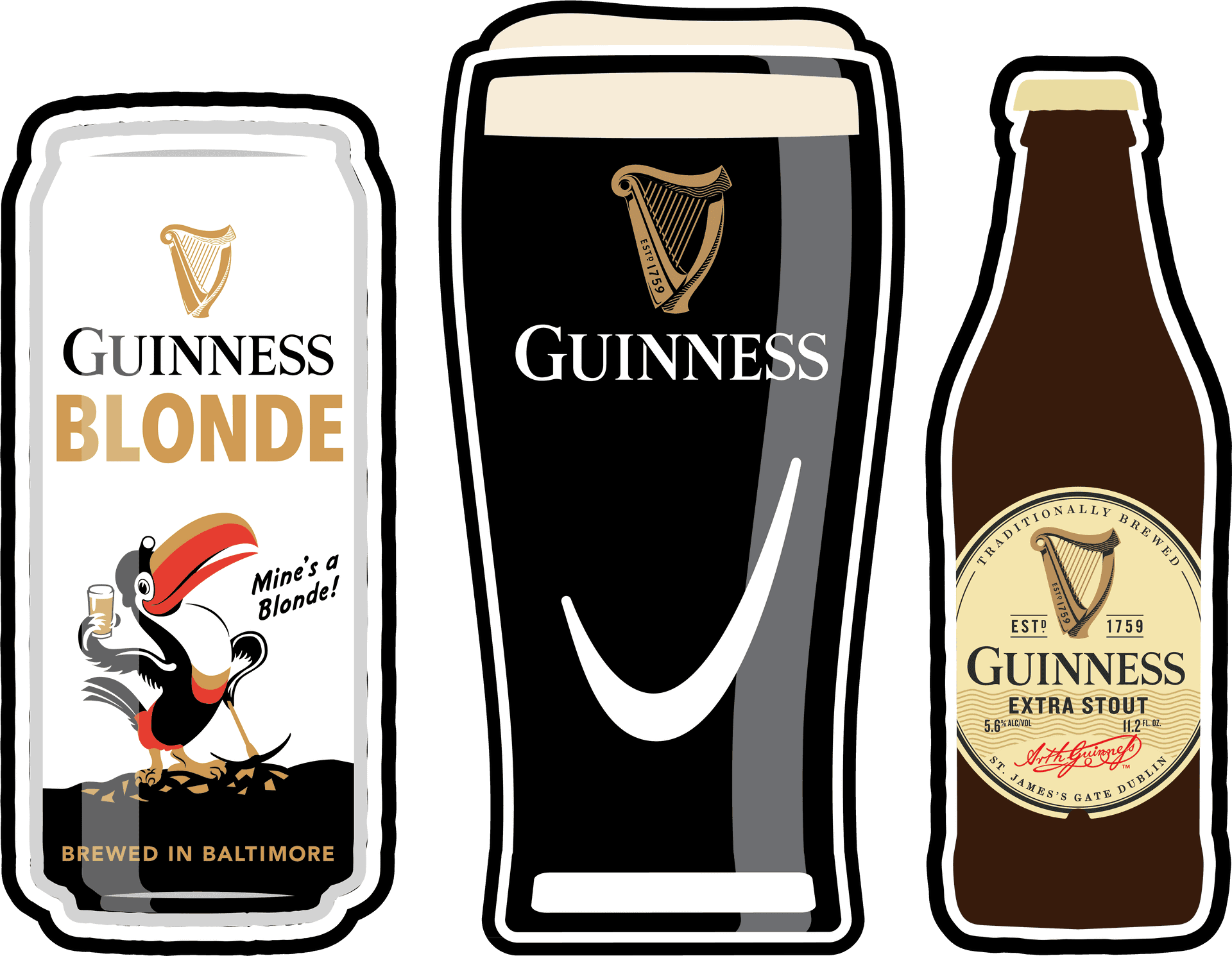 Guinness Beer Variety Illustration PNG image