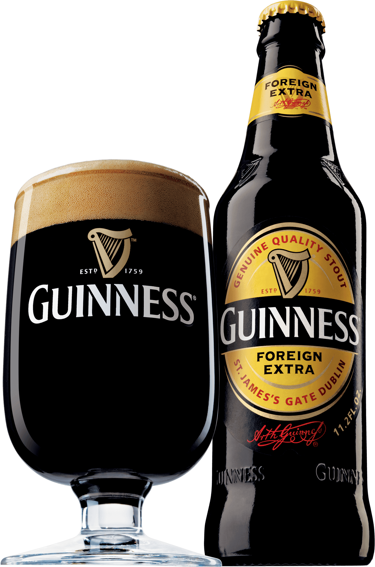 Guinness Foreign Extra Stout Bottleand Glass PNG image