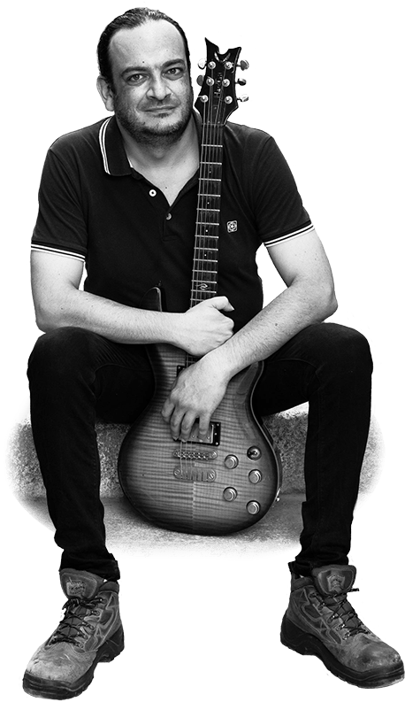Guitarist Posing With Instrument PNG image
